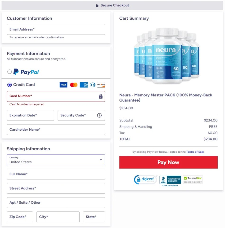 Neura Supplement secure checkout badge for safe and encrypted online payment